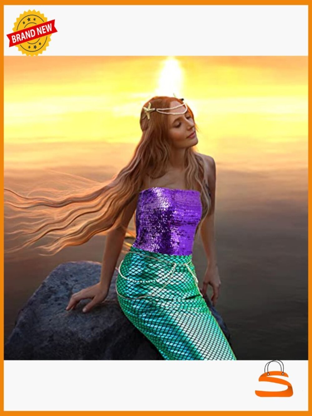 Sequin Mermaid Costume Set with Tube Top, Skirt, Waist & Head Chains for - Picture 6 of 7